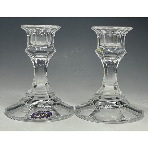 Vintage Pair of USA Leaded Crystal Candlestick Holders Candle Sticks American - Picture 1 of 8
